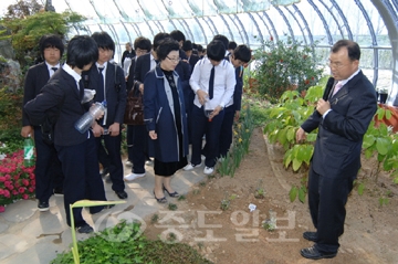 ▲ 봄철을 맞아 충남농업기술원 생활원예관을 찾는 학생들의 발길이 이어지고 있다.