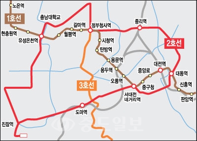▲ 대전 도시철도 노선계획도 ▲ 대전 도시철도 노선계획도