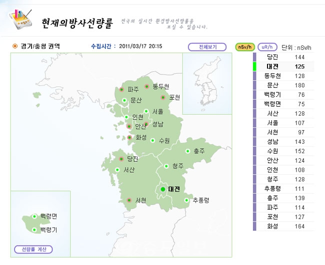 ▲ 자료제공 : IERNet 국가환경방사선 자동감시망