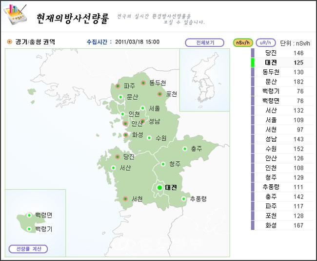 ▲ 자료제공 : IERNet 국가환경방사선 자동감시망