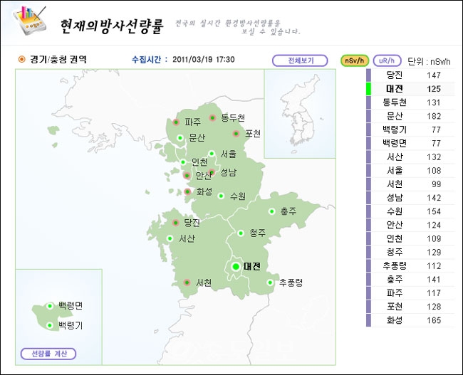 ▲ 자료제공 : IERNet 국가환경방사선 자동감시망