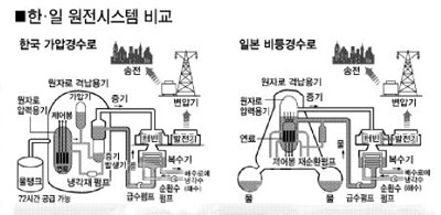 ▲ 한일 원전 시스템 비교