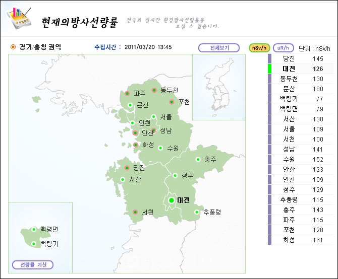 ▲ 자료제공 : IERNet 국가환경방사선 자동감시망