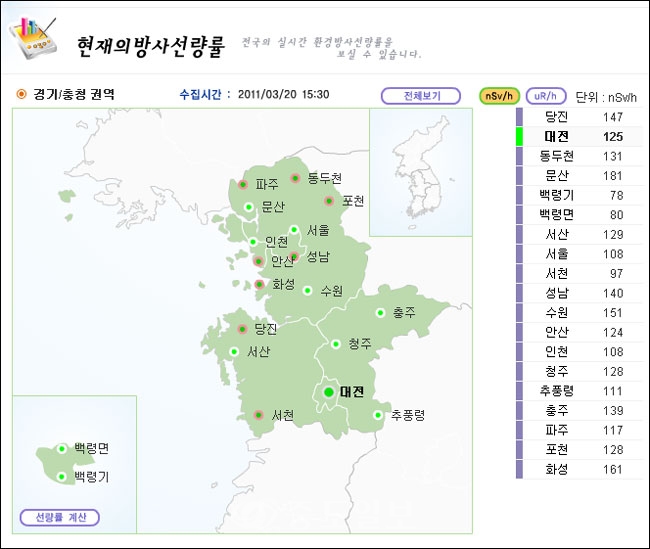 ▲ 자료제공 : IERNet 국가환경방사선 자동감시망