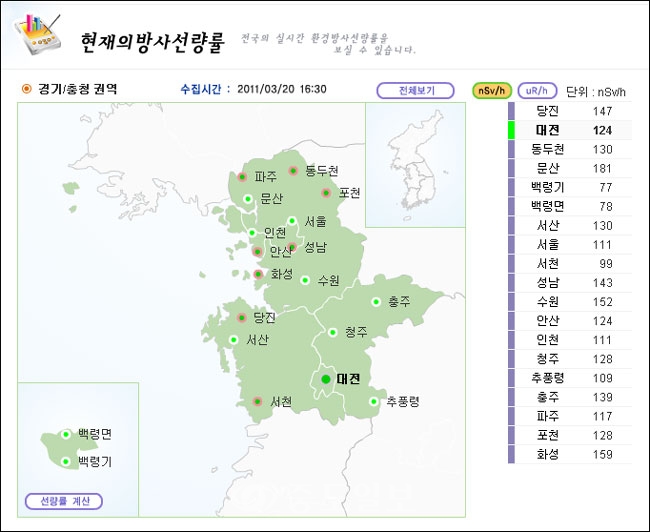 ▲ 자료제공 : IERNet 국가환경방사선 자동감시망