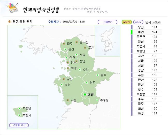 ▲ 자료제공 : IERNet 국가환경방사선 자동감시망