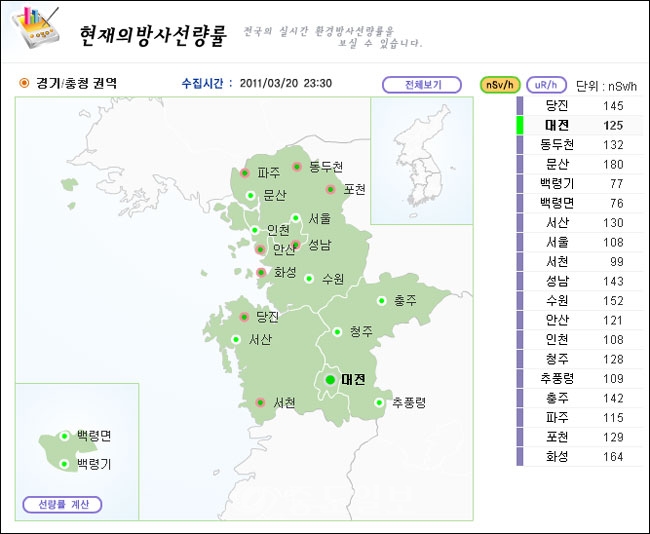 ▲ 자료제공 : IERNet 국가환경방사선 자동감시망