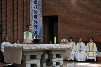 ▲ 천주교 연대가 주최하고 천주교 대전교구 정의평화위원회가 주관한 4대강 되찾기 금강 생명 평화미사가 19일 공주 신관동 성당에서 열렸다. 