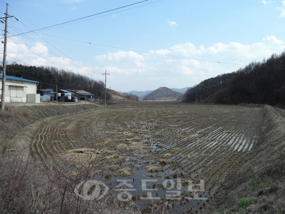 ▲올해 소규모 친환경농업지구 조성사업지로 선정된 충주시 주덕읍 사락지구 전경.