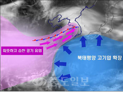 ▲ 슈퍼컴퓨터에서 모의한 5일 밤 구름 예상도 사진제공=기상청