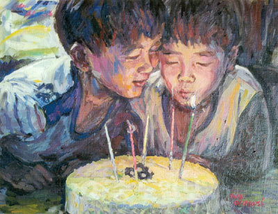 ▲ 이명자 작 ‘민수와 준수’ 45.5X37.9cm/Oil on Canvas　