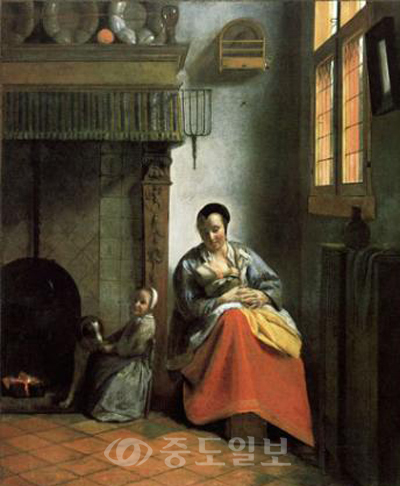 ▲ 피터 드 호흐, <아이에게 젖을 먹이는 어머니>, 1658~1660 
<br />