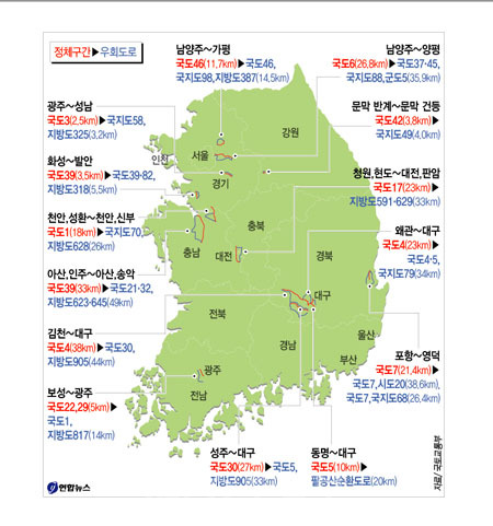 ▲ 국도 혼잡 예상구간 및 우회도로