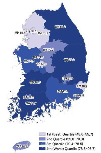 ▲ 지역별 암 사망률