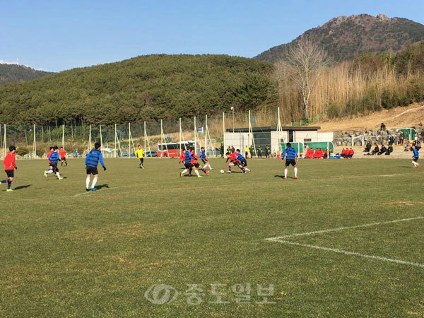 ▲ 경남 통영에서 1차 전지훈련 중인 대전시티즌은 18일 성균관대학교와 연습경기에서 3대1로 승리했다.