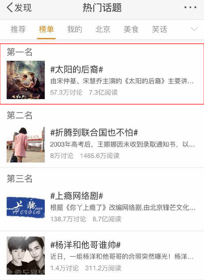 ▲중국 웨이보 화면 캡쳐. ▲중국 웨이보 화면 캡쳐.