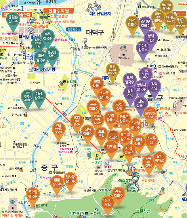 ▲대전시내 칼국수 지도. 제공=중구문화원