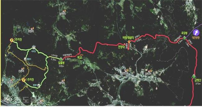 ▲ 비학산~금병산 노선도. /세종시청 제공