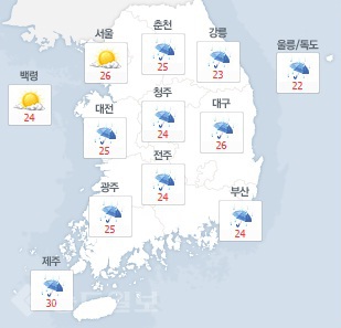 ▲ 네이버 날씨 24일 오후 예보