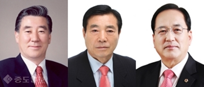 ▲ 왼쪽부터 제10대 충남도의회 후반기 의장단으로 선출된 신임 윤석우 의장, 신재원 제1부의장, 조치연 제2부의장./충남도의회 홈페이지.