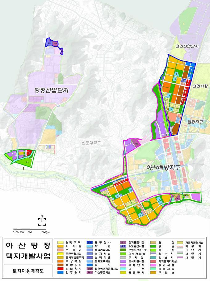 ▲ 복합용지 2필지 1420억원에 낙찰된 충남 아산탕정지구 토지이용계획도.