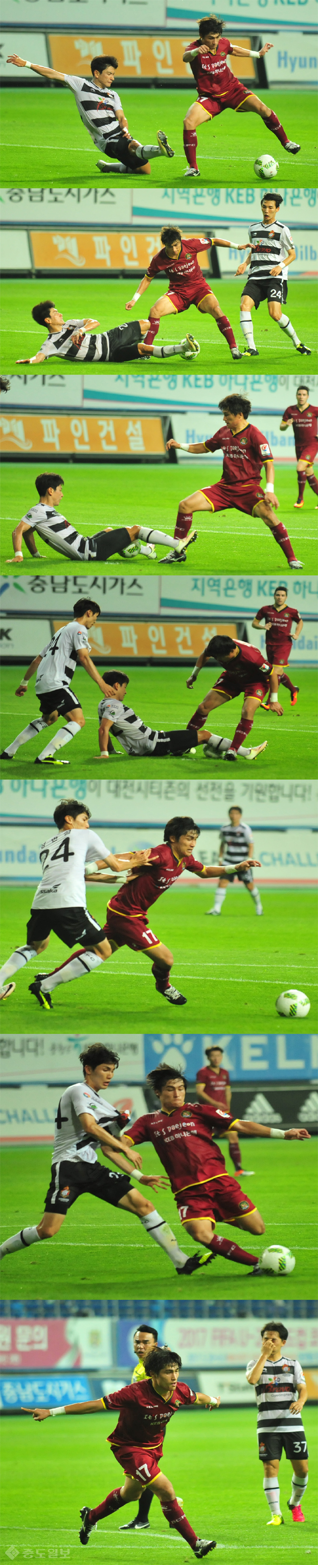 ▲ 대전시티즌 승리의 주역 진대성 선수의 득점 순간을 사진으로 구성했다.  뉴미디어국 금상진 기자