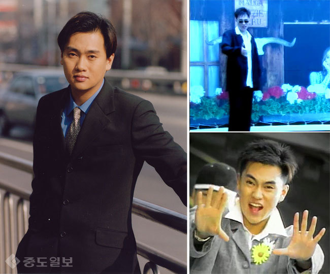 ▲ 박형준 90년대 모습<중도일보 db>과 가수로 활동했던 시절 뮤직비디오 한 장면<유튜브 캡처> 