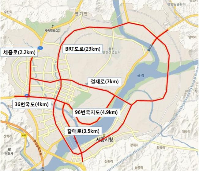 ▲ 행복도시 내 차량 제한속도 50km/h 하향 구간