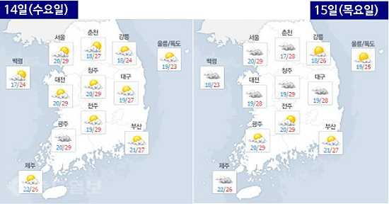 ▲ 14~15일 날씨/네이버 캡처