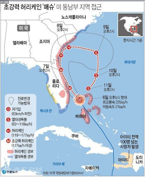 ▲ 허리케인 ‘매슈’ 미국 접근 초비상 /연합뉴스