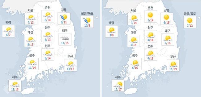 ▲ 왼쪽부터 29일(토), 30일(일) 날씨정보 /출처=네이버 홈페이지