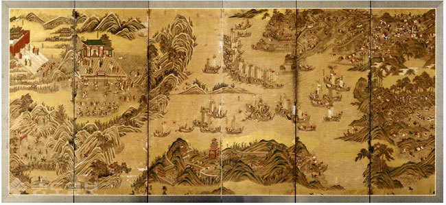 ▲ 왜교성 전투와 노량해전 그린 병풍/사진=위키백과