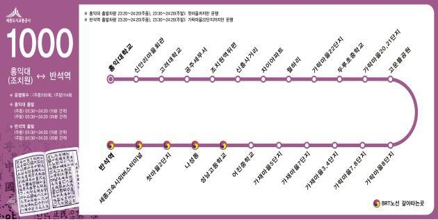 ▲ 1000번 버스 운행 노선도. 세종교통공사 제공.