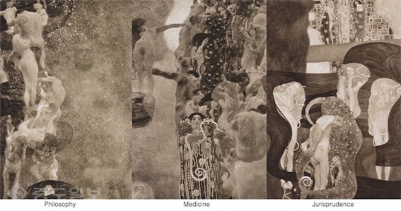 ▲ (왼쪽부터) <철학>, <의학>, <법학>, 클림트, 1899~1907 ▲ (왼쪽부터) <철학>, <의학>, <법학>, 클림트, 1899~1907