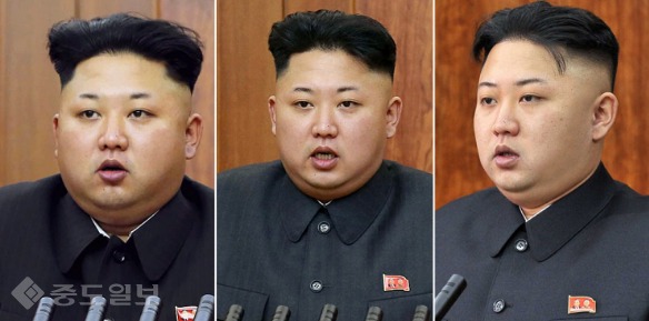 ▲ <사진 왼쪽부터 오른쪽으로> 새해맞이 신년사를 하는 김정은의 모습. 2015년 1월1일, 2014년 1월1일,  2013년 1월 1일의 모습.