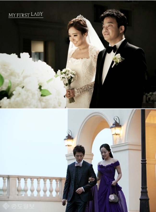 ▲ 출처=꿈프로젝트 제공/위쪽부터 소유진, 백종원 부부와 기태영, 유진 부부가 라움 아트센터에서 결혼식을 올렸다.