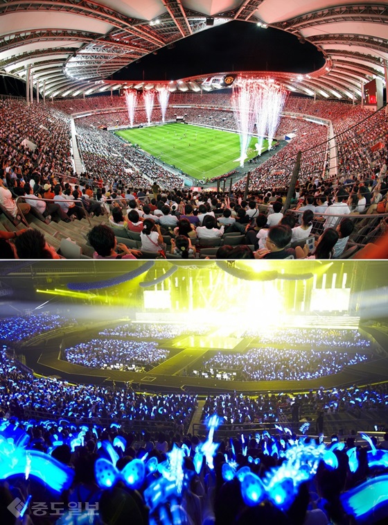 ▲잠실 올림픽 주경기장에선 국내 대형 스포츠 경기와 더불어 국내 가수들의 콘서트가 열리고 있다.