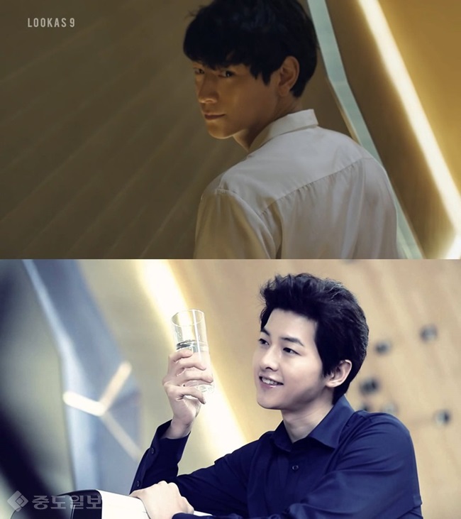 ▲ 출처=CF 캡처/위쪽부터 남양유업 루카 CF '강동원'과 정수기 루헨스 모델 '송중기'