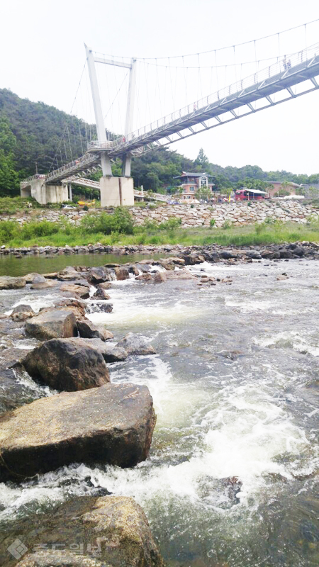 ▲ 섬진강 출렁다리와 징검다리