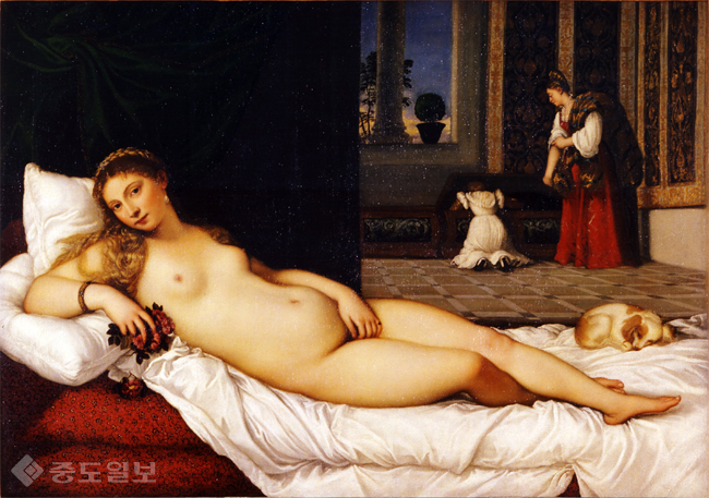 ▲ 티치아노 <우르비노의 비너스 Venus of Urbino> 1538년, 112.9 x 165.5 cm, 우피치미술관