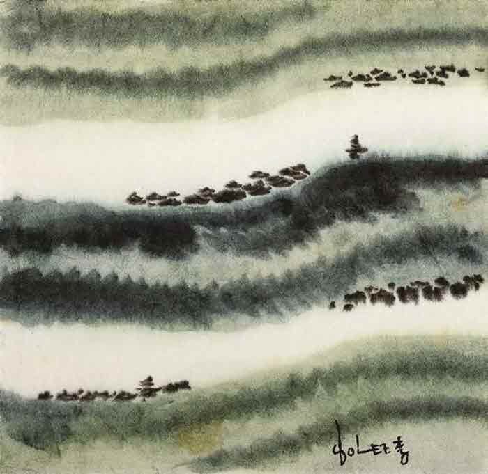 풍경(동방견문록시리즈), 1980. 한지에 수묵담채, 16.5X16.5cm