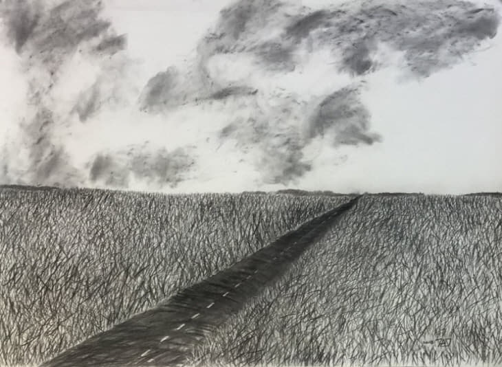 전형원 - roadsky - charcoal on paper, 78.8x109cm, 2018