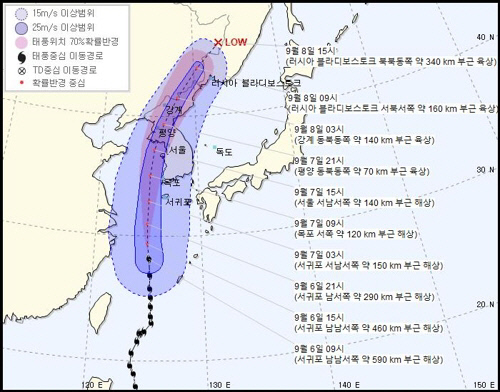 제13호 태풍 링링 예상 경로