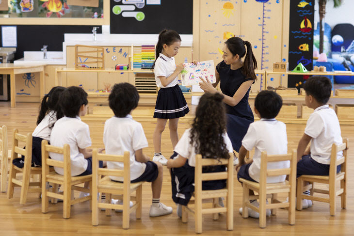 Teacher and children in art class