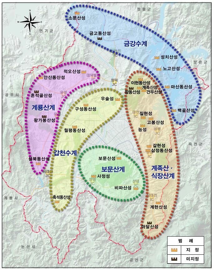 2011년 조사된 대전 내 산성 현황