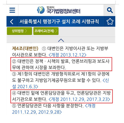 경기도대변인, 법제처 정원및 시행규칙2