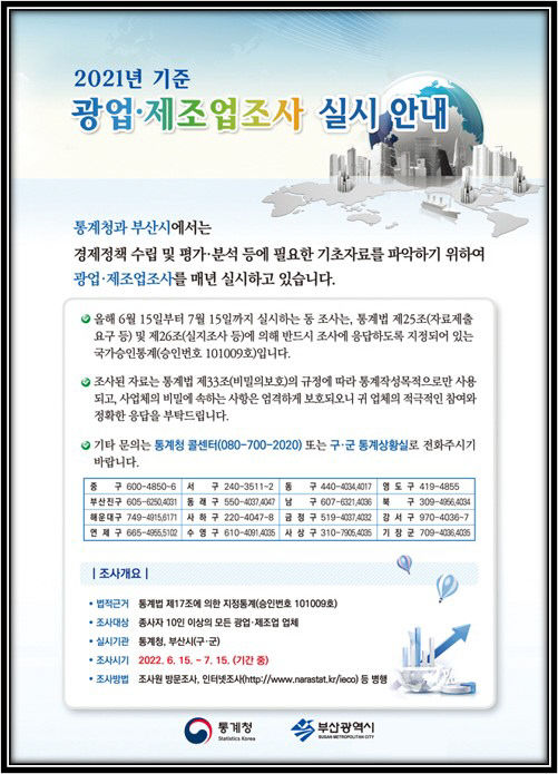 광업.제조업조사 실시 안내 포스터.사진=부산시 제공