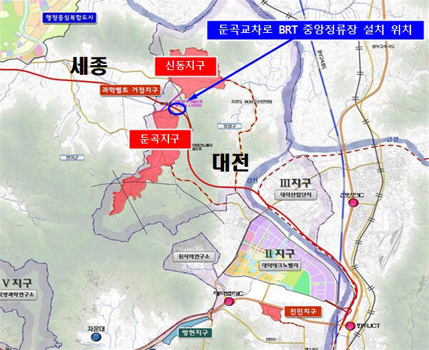 대전시, 둔곡교차로 BRT 중앙정류장 설치공사 착공01(위치도)