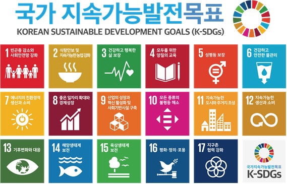 ▲ 우리나라의 17개 공식 국가 지속가능발전목표(K-SDGs)