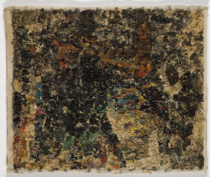 구성, 1962, 64x75cm, 캔버스 위에 종이 콜라주, 채색